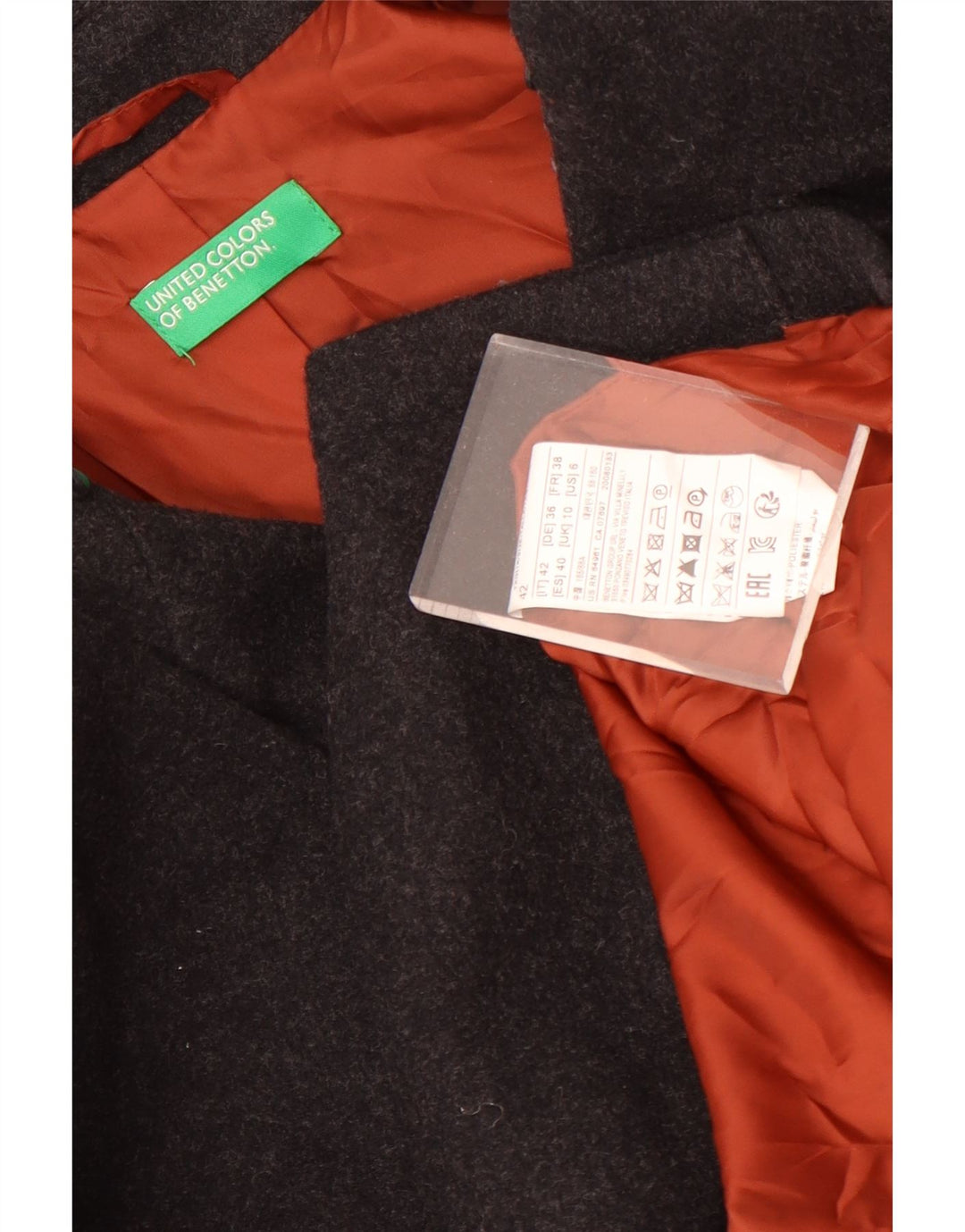 Benetton Damen Übergroßer Pea Coat UK 10 Small Graue Wolle