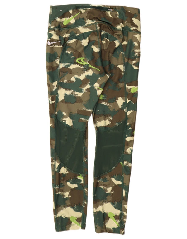 NIKE Damen Dri Fit Leggings UK 12 Mittelgrünes Camouflage-Polyester