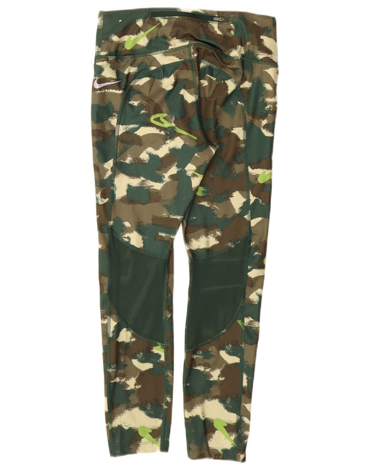 NIKE Damen Dri Fit Leggings UK 12 Mittelgrünes Camouflage-Polyester
