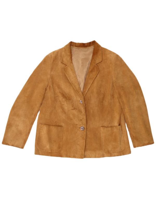 Vintage Damen 2-Knopf-Wildleder-Blazerjacke UK 14 Mittelbraun