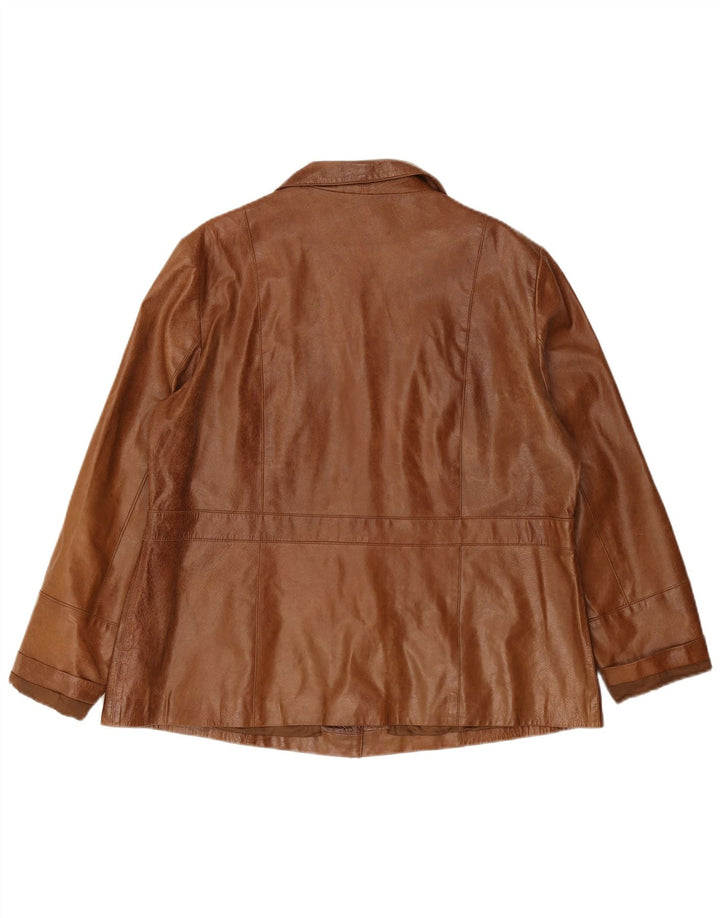 LUISA VIOLA Damen-Blazerjacke aus Leder mit 4 Knöpfen, UK 22 3XL, braunes Leder