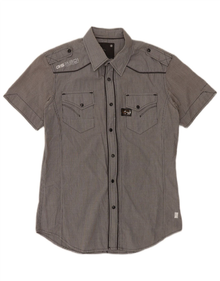 G-Star Herren-Kurzarm-Militärhemd aus mittelgrauer Gingham-Baumwolle
