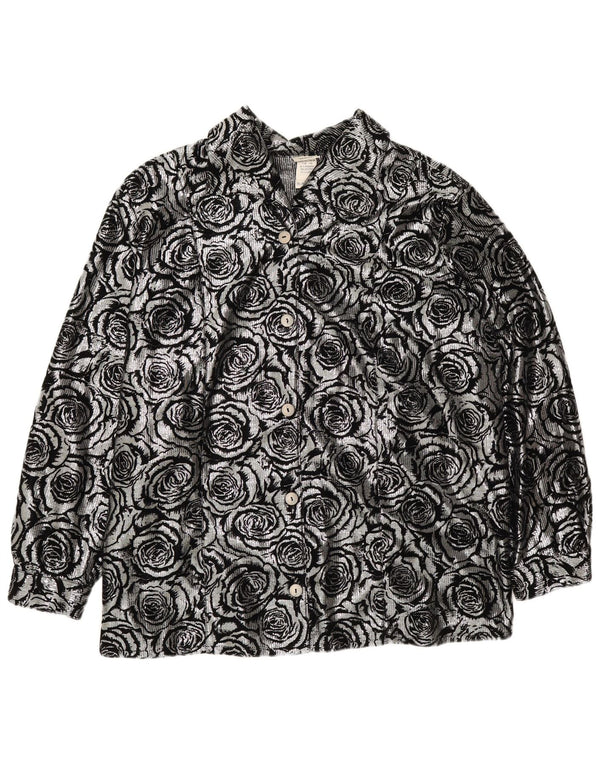 Vintage Damen Hemdbluse UK 28 6XL Silber Floral Polyester