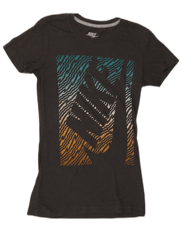 NIKE Damen Slim Fit Graphic T-Shirt Top UK 6 XS Schwarz