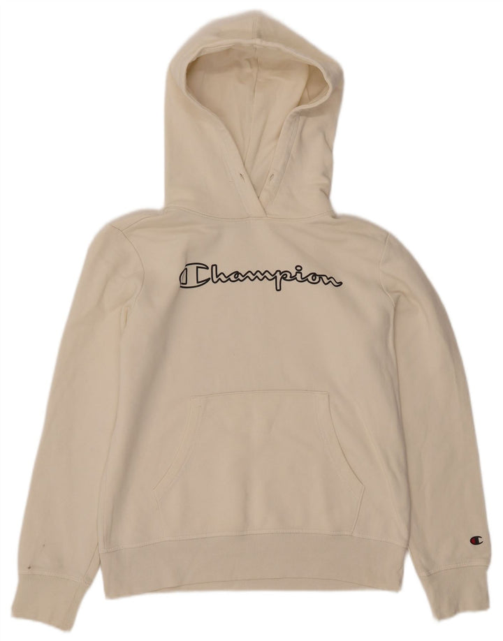 CHAMPION Womens Graphic Hoodie Pullover UK 14 Mittelweiße Baumwolle