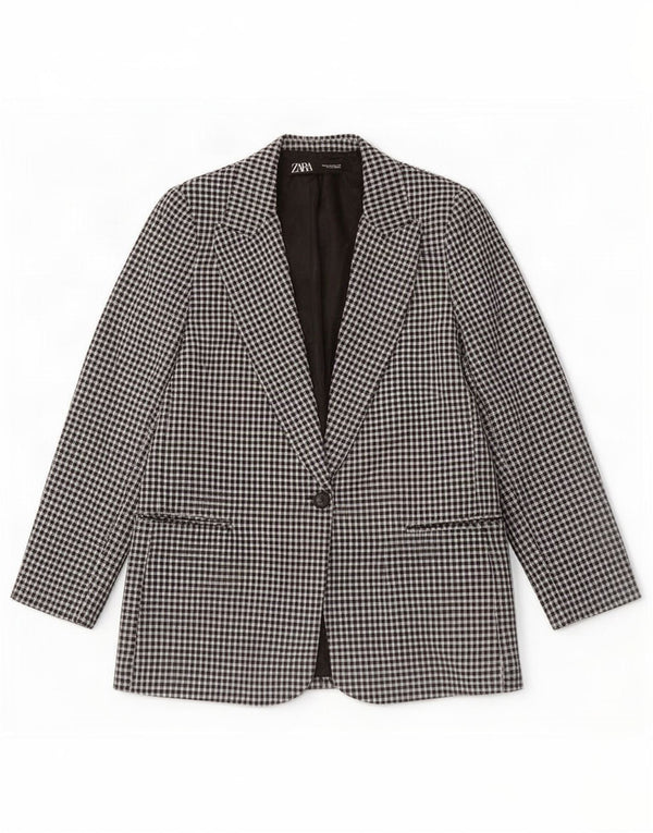 Zara Damen 1-Knopf-Blazerjacke EU 40 Mittelschwarzer Gingham