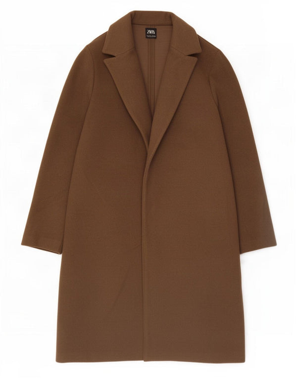 Zara Womens Open Overcoat UK 14 Large Braun Polyester