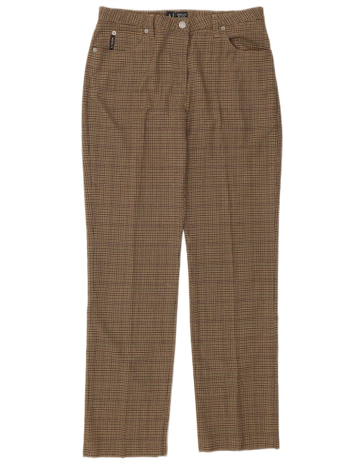 Armani Damen gerade Freizeithose W31 L30 grünes Hahnentritt-Polyester