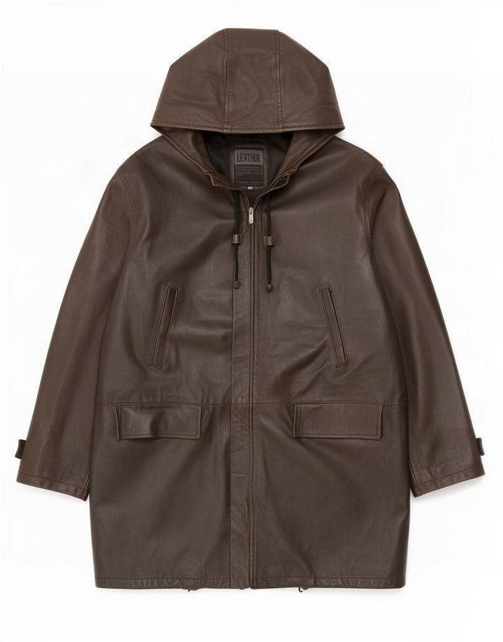 Metropolitan Herren-Ledermantel mit Kapuze IT 54 2XL Braun
