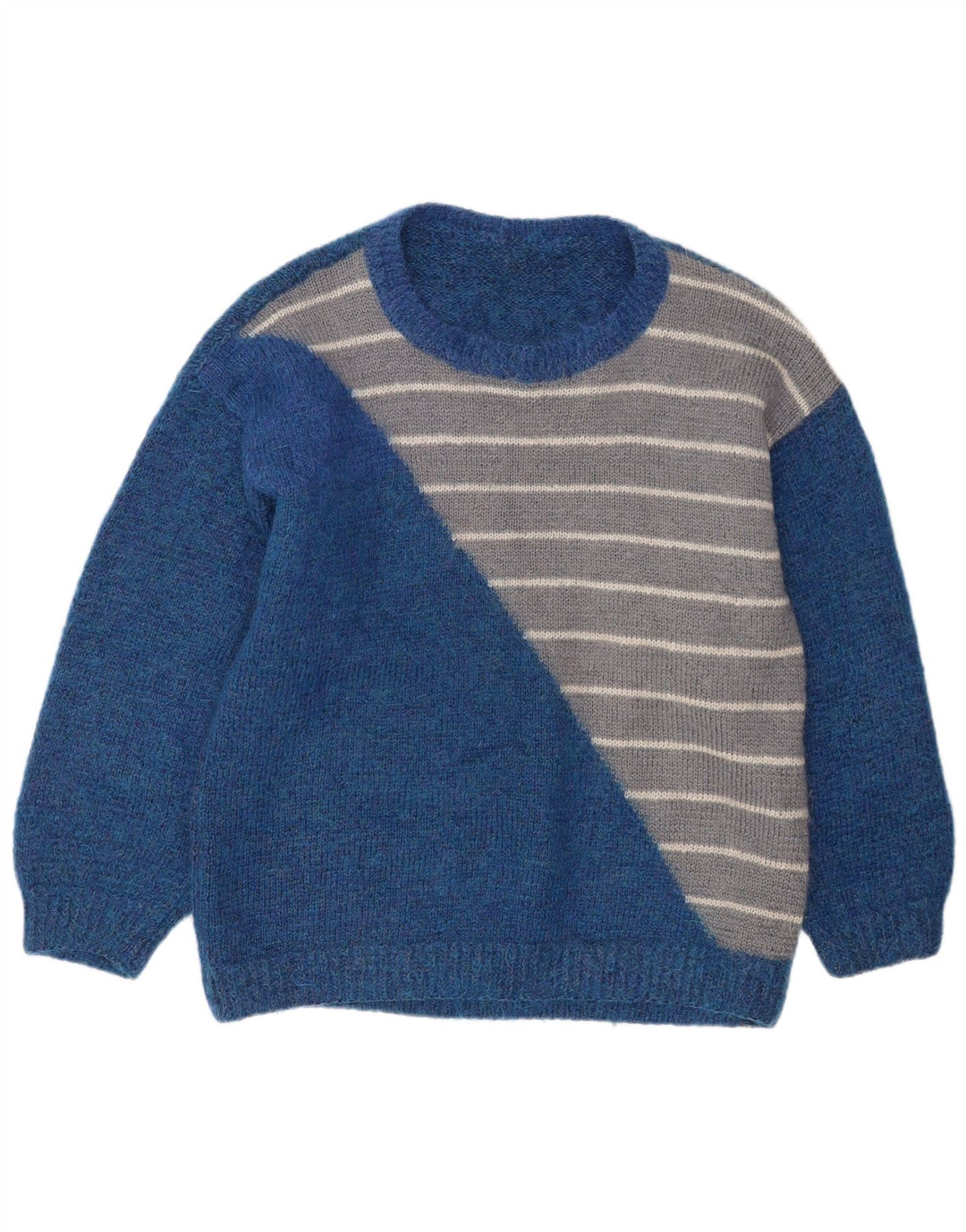 Vintage Herren Pullover mit Rundhalsausschnitt, groß, blau gestreift