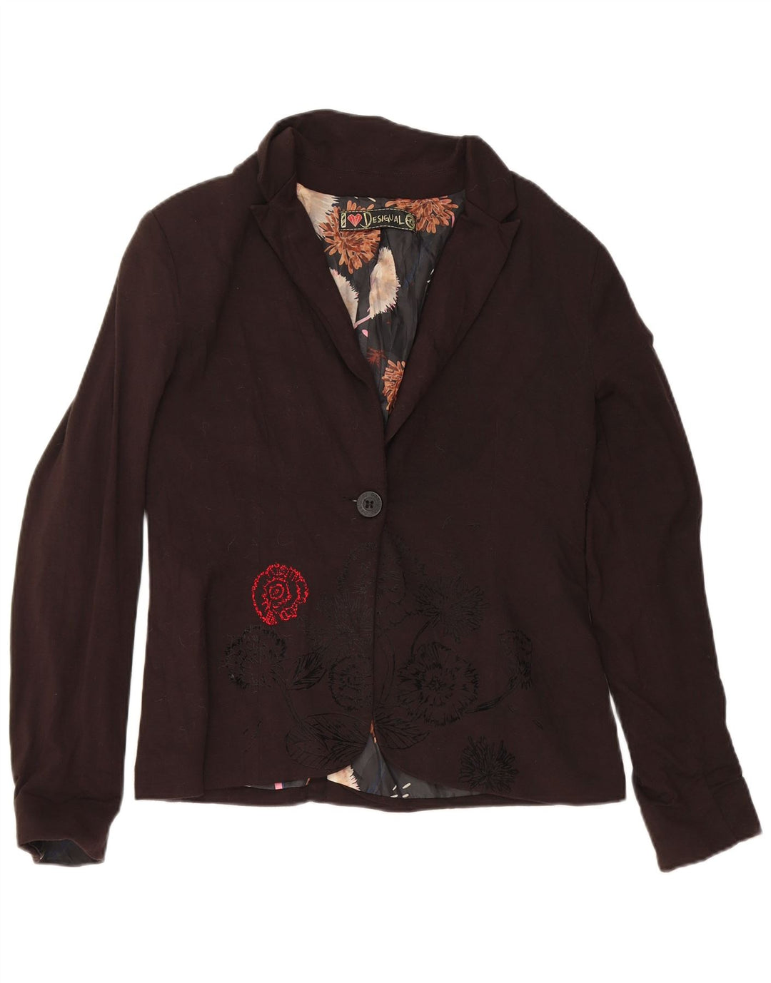 Desigual Damen 1-Knopf-Blazerjacke EU 40 Mittelschwarz geblümt
