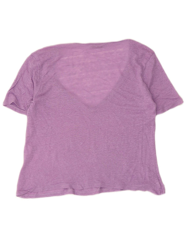 Zara Damen Crop T-Shirt Top UK 12 Medium Purple Flecked Linen