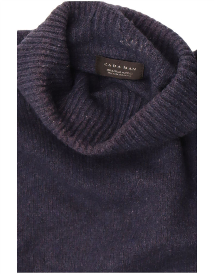 Rollkragenpullover für Herren von Zara, Größe L, Marineblau