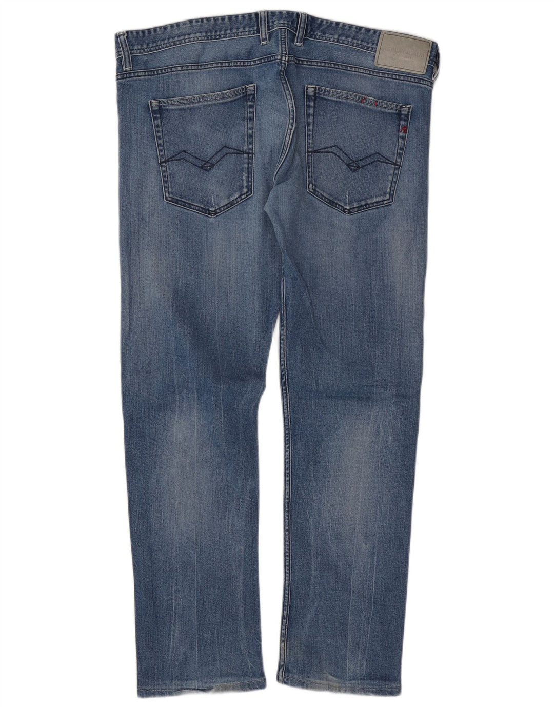 REPLAY Herren Straight Jeans W38 L29 Blaue Baumwolle