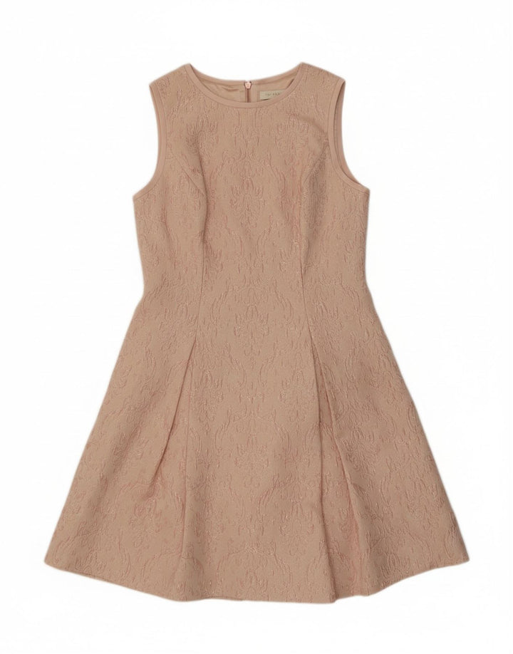 TED BAKER Womens Sleeveless A-Line Dress Size 3 Medium Beige Paisley