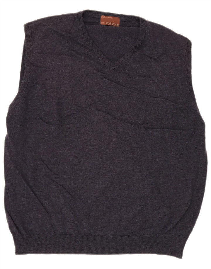 Marks & Spencer Herren Weste Tank Top XL Marineblau Merinowolle