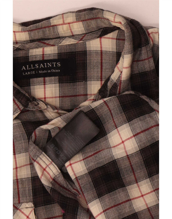 All Saints Herren-Flanellhemd, groß, schwarz, kariert, Baumwolle