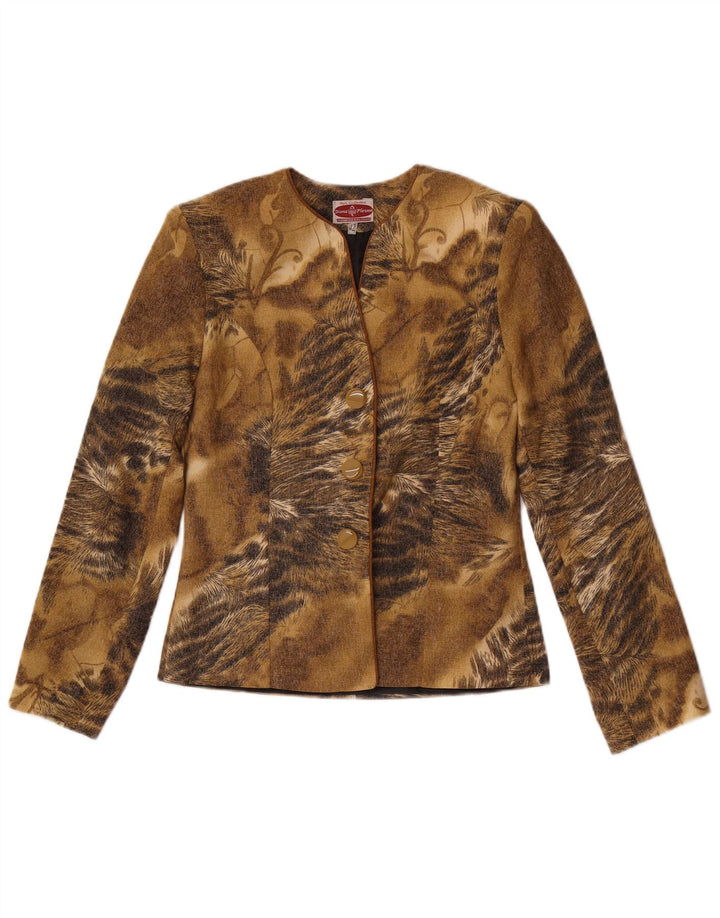 Vintage Damen 3-Knopf-Blazerjacke IT 42 Mittelbrauner Tierdruck