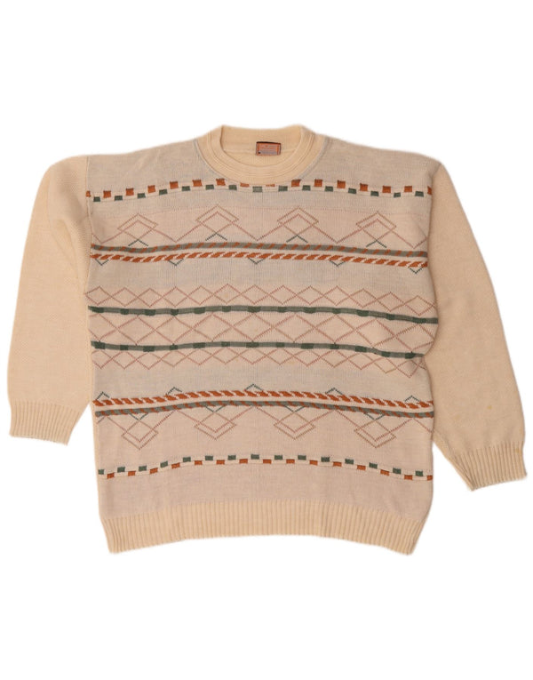 Bernardi Mens Crew Neck Jumper Sweater XL Off White Striped