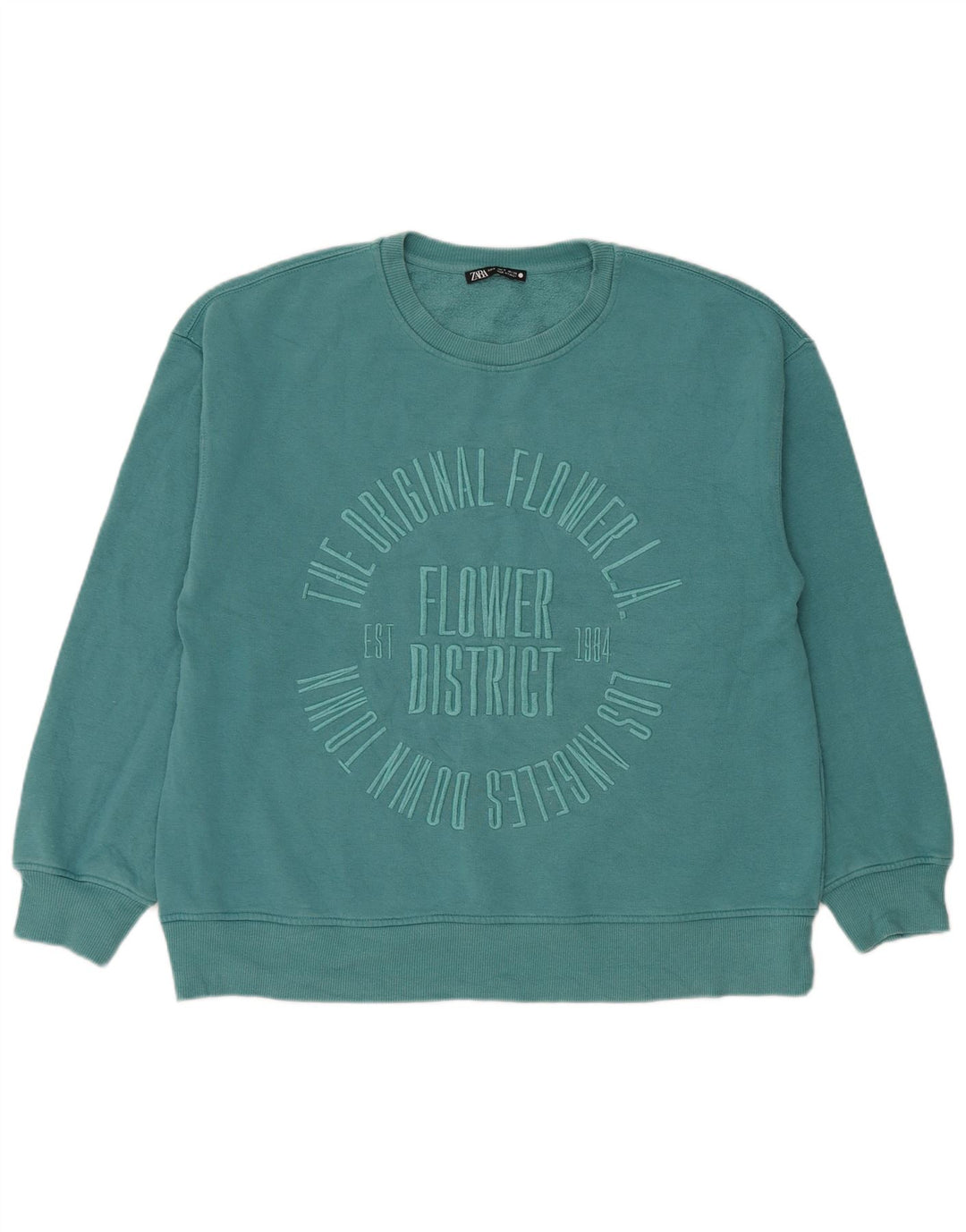 Zara Damen-Sweatshirt mit Grafik-Übergröße, Gr. 10, Größe S, Blau, Baumwolle