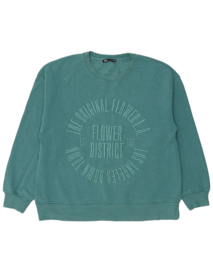 Zara Damen-Sweatshirt mit Grafik-Übergröße, Gr. 10, Größe S, Blau, Baumwolle