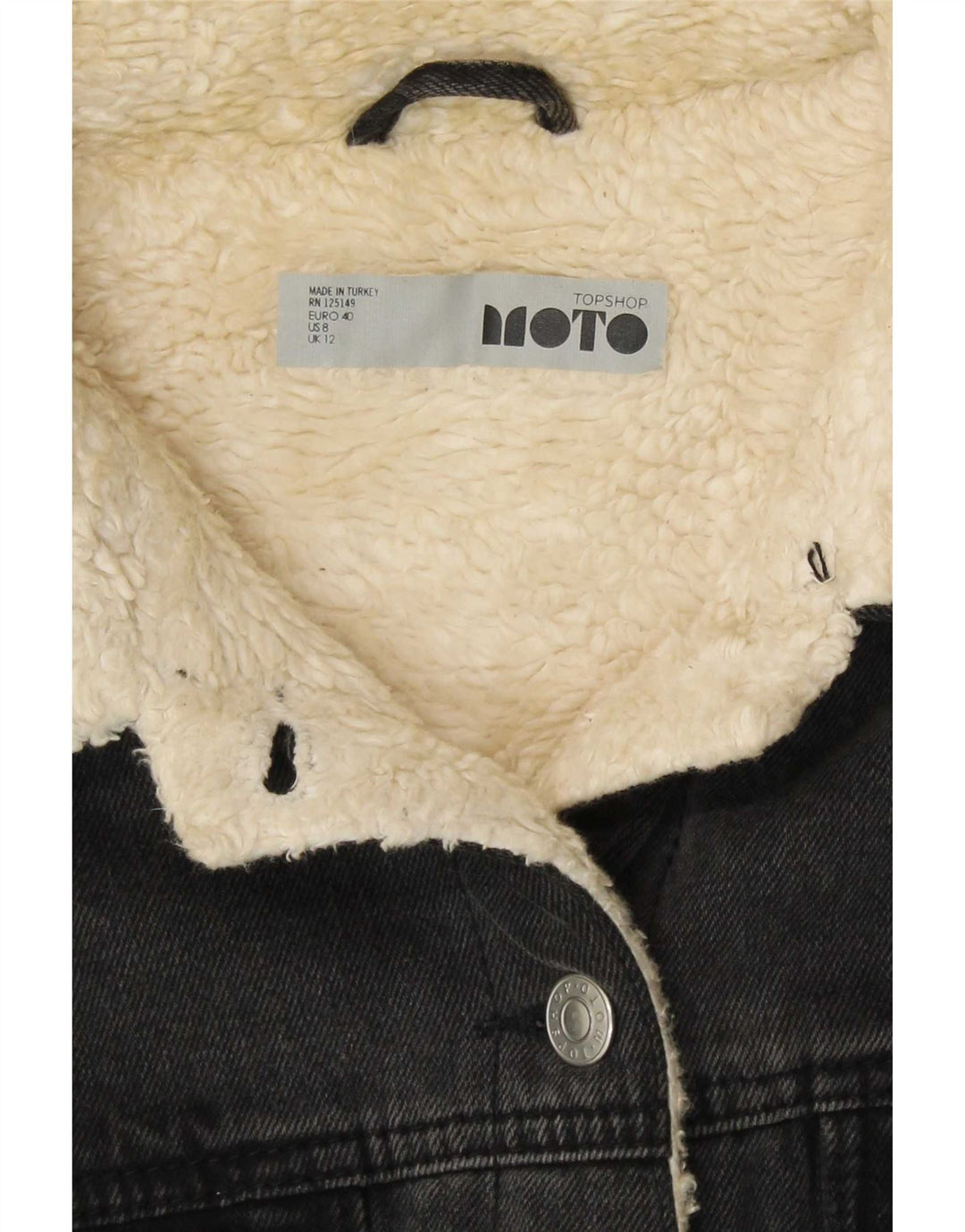 Topshop Damen Denim Sherpa Jacke UK 12 Mittelgraue Baumwolle
