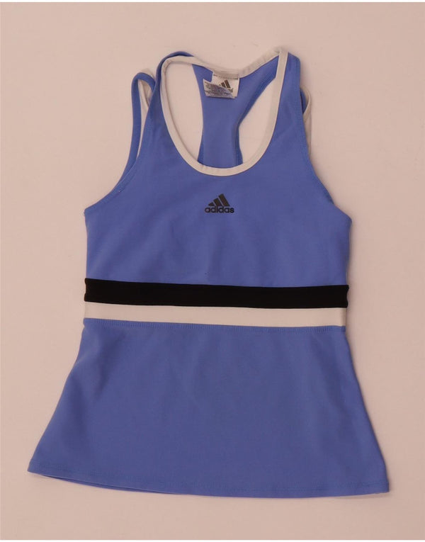 Adidas Damen Climalite Crop Vest Top UK 10 Small Blau Colourblock Nylon