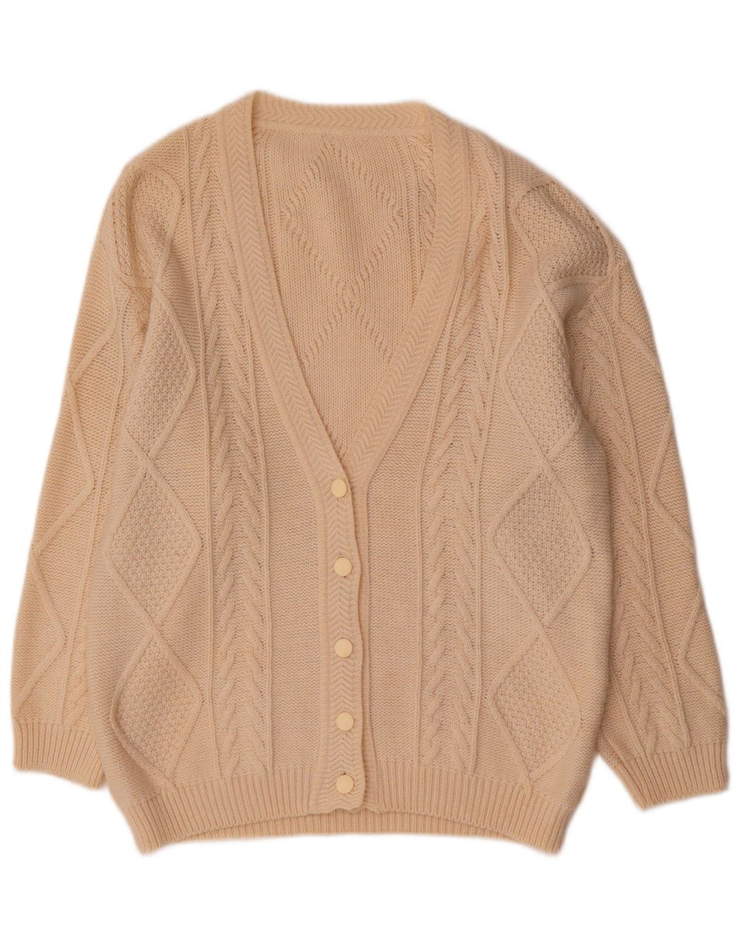 Vintage Damen Cardigan Pullover UK 14 Mittelbeige Wolle