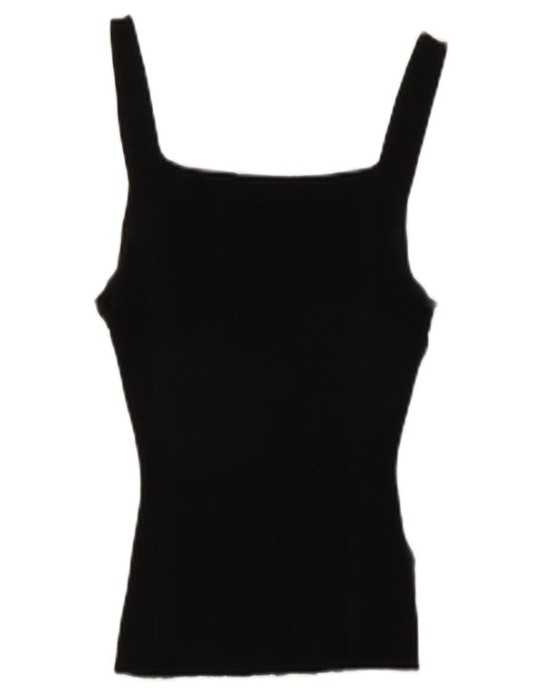 Zara Damen Crop Cami Top UK 12 Mittelschwarze Viskose
