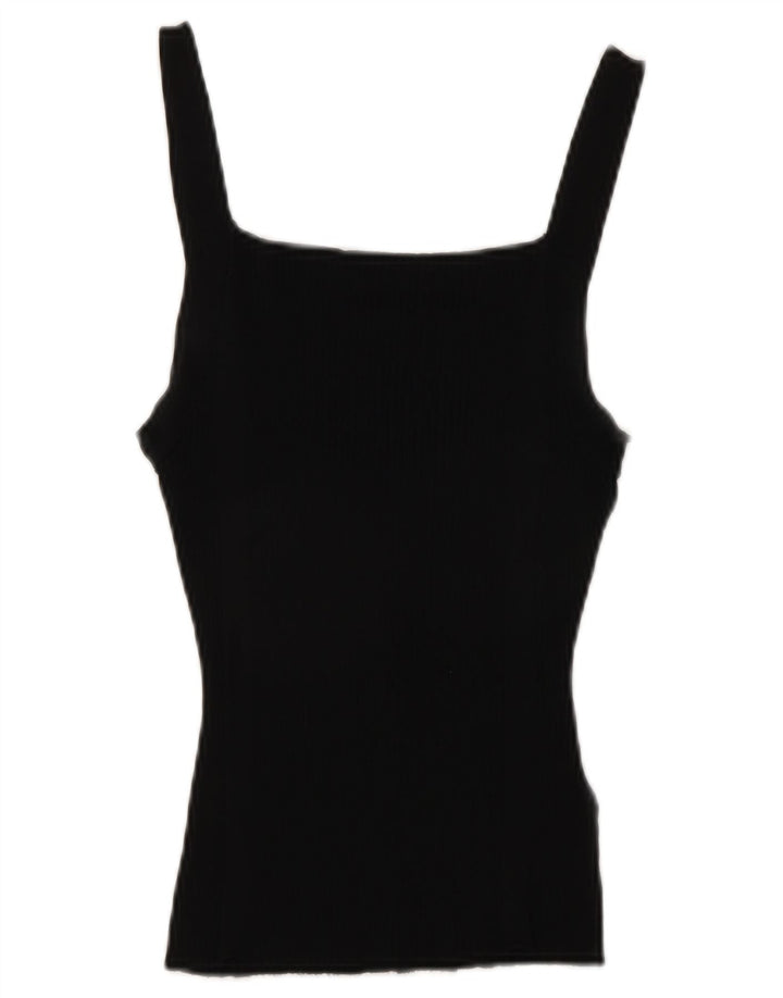 Zara Damen Crop Cami Top UK 12 Mittelschwarze Viskose