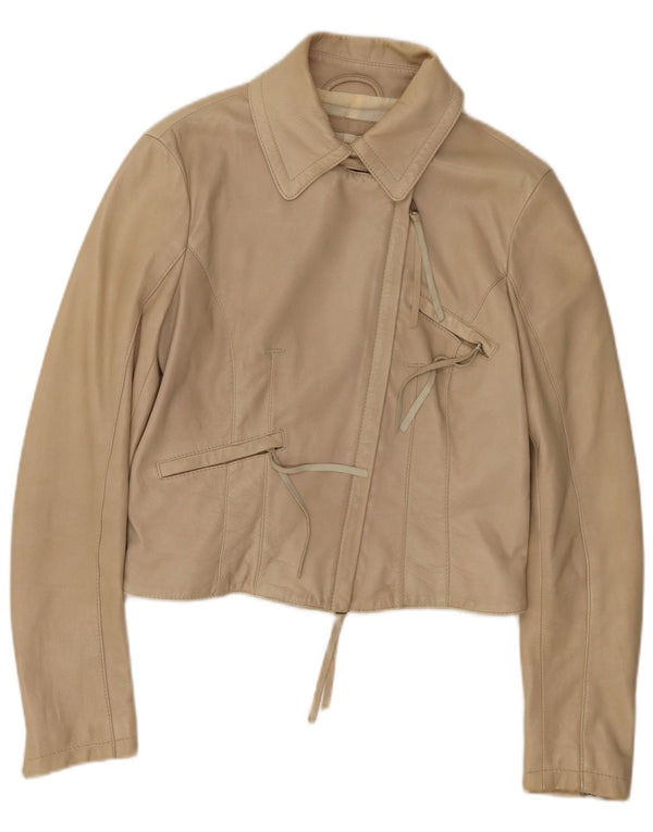 ARMANI JEANS Damen Crop Lederjacke UK 12 Medium Beige Leder