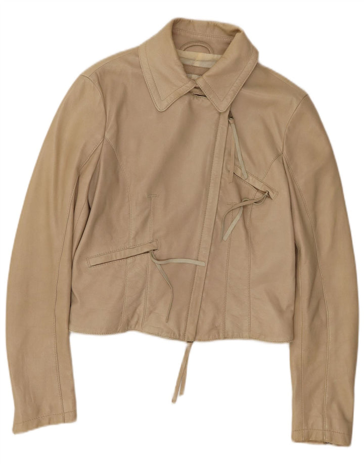 ARMANI JEANS Damen Crop Lederjacke UK 12 Medium Beige Leder