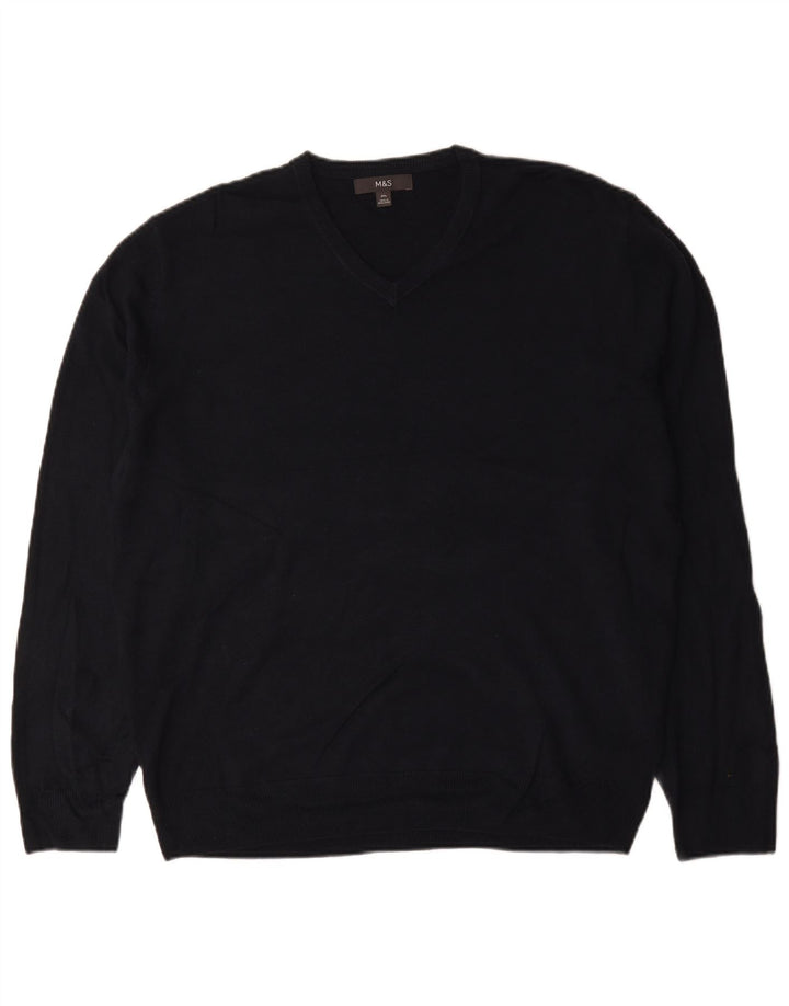 Marks & Spencer Herren-Pullover mit V-Ausschnitt, 2XL, schwarzes Acryl