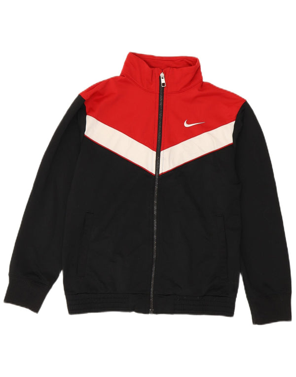 Nike Jungen-Trainingsanzug-Top-Jacke, 11–12 Jahre, schwarzes Farbblock-Polyester