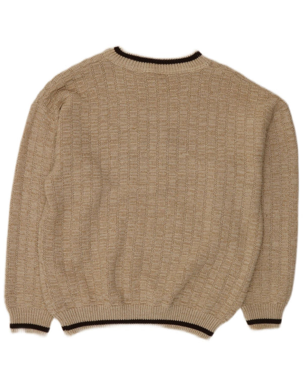 VINTAGE Herren Pullover mit grafischem Rundhalsausschnitt, IT 52 XL, Beige, Polyacryl