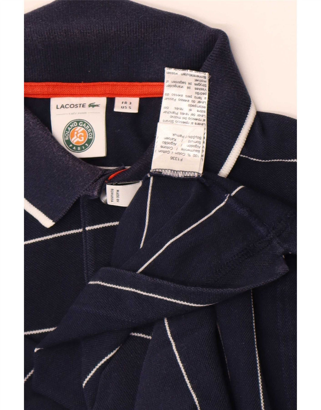 Lacoste Herren-Poloshirt, Größe 3, klein, marineblau, gestreift, Baumwolle