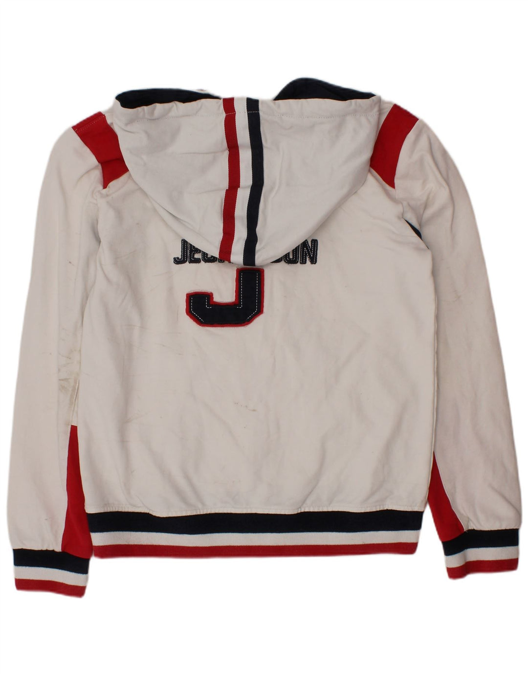 JECKERSON Jungen-Kapuzenpullover mit grafischem Reißverschluss, 9–10 Jahre, weißes Farbblockdesign