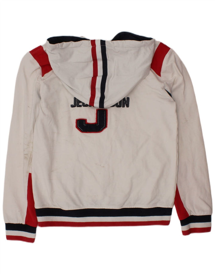 JECKERSON Jungen-Kapuzenpullover mit grafischem Reißverschluss, 9–10 Jahre, weißes Farbblockdesign