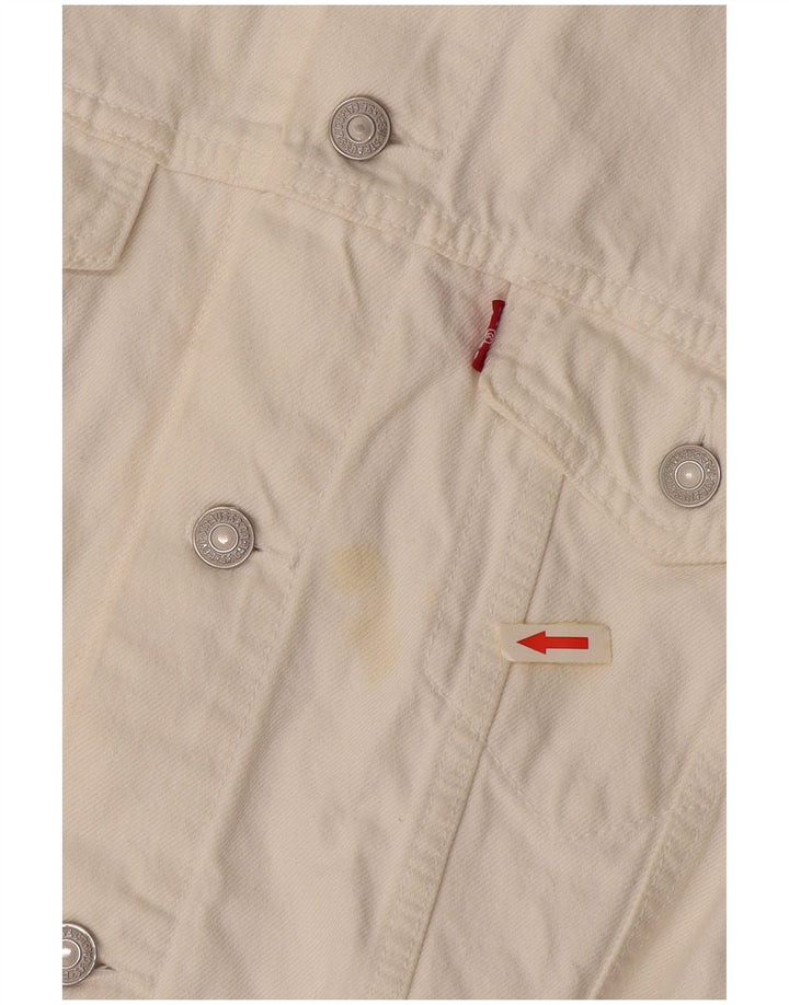 LEVI'S Damen Crop Denim Gilet UK 16 Large Weiße Baumwolle