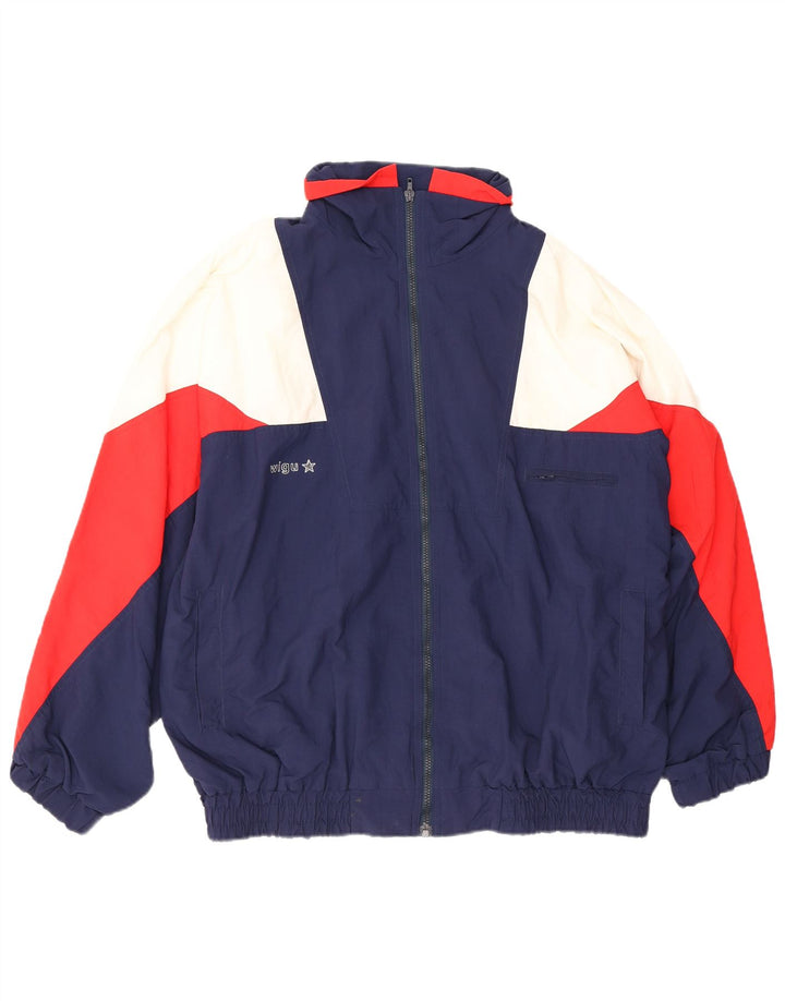 Vintage Herren Trainingsanzug Top Jacke XL Marineblau Colourblock Polyamid