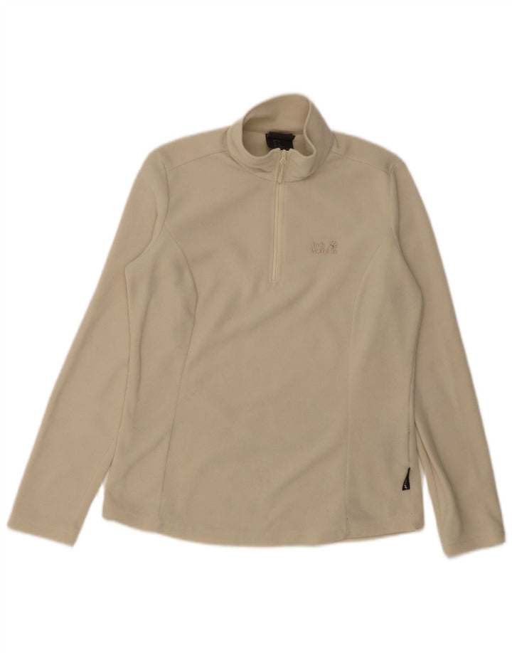 Jack Wolfskin Damen-Fleecepullover mit Reißverschluss am Hals, UK 12, mittelbeigefarbenes Polyester