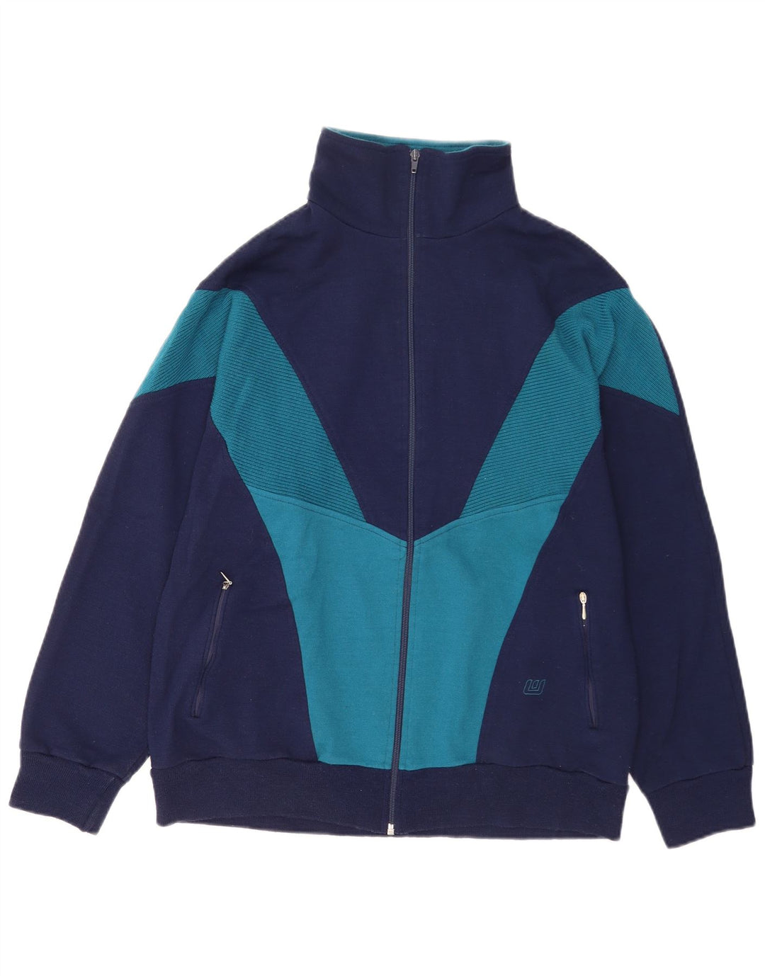 Vintage Herren Trainingsanzug Top Jacke EU 46 XL Marineblau Farbblock
