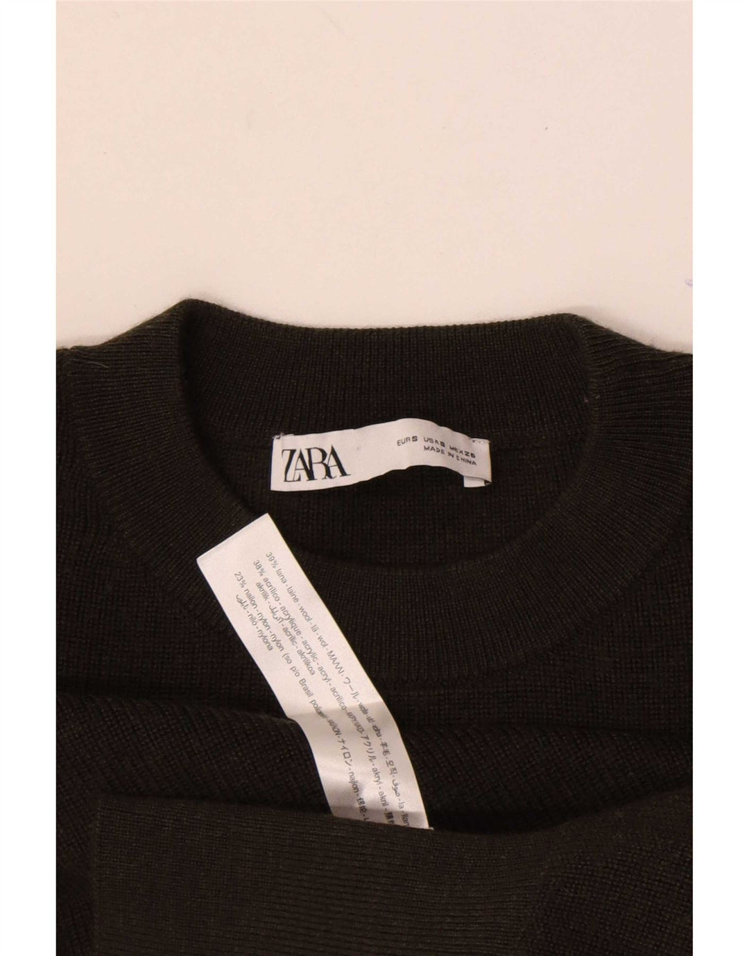Zara Damen-Pullover mit Fledermausärmeln und Rundhalsausschnitt, UK 10, kleine Khaki-Wolle
