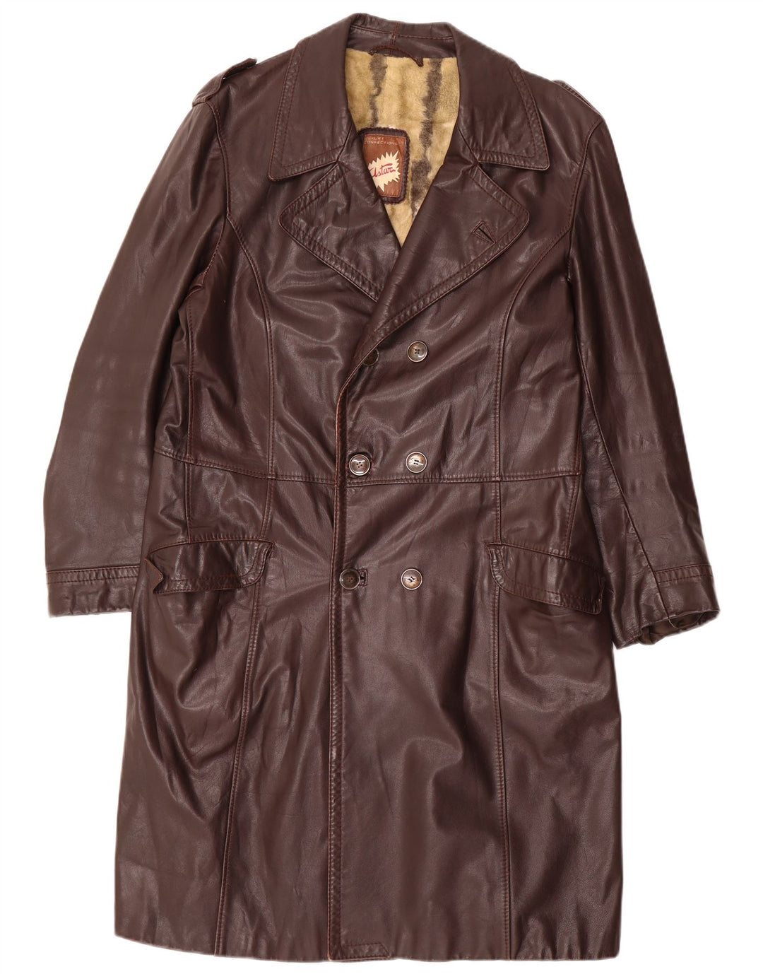 Vintage Herren-Militärleder-Zweireihermantel UK 36 Small Brown