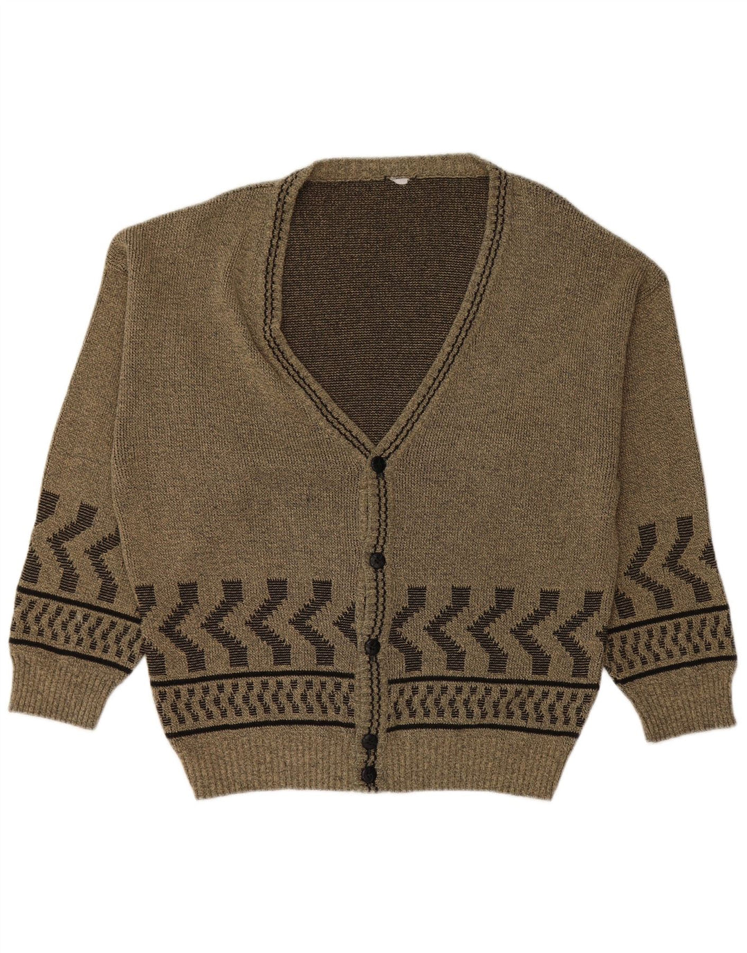 VINTAGE Herren Cardigan Pullover Große Khaki Geometrische Baumwolle