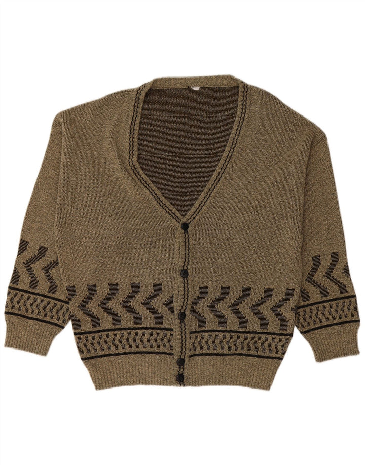 VINTAGE Herren Cardigan Pullover Große Khaki Geometrische Baumwolle