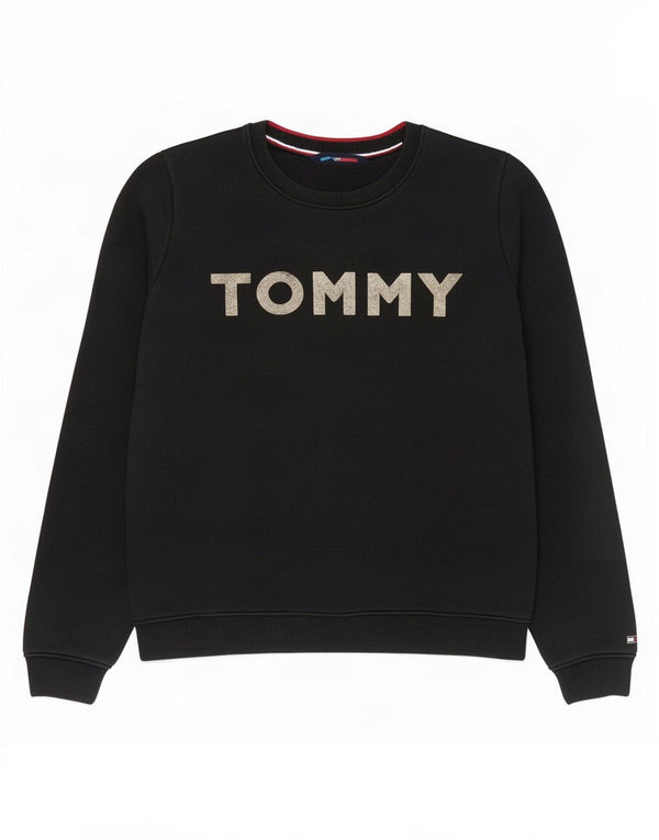 Tommy Hilfiger Damen Grafik-Sweatshirt-Pullover UK 14 Mittelschwarze Baumwolle