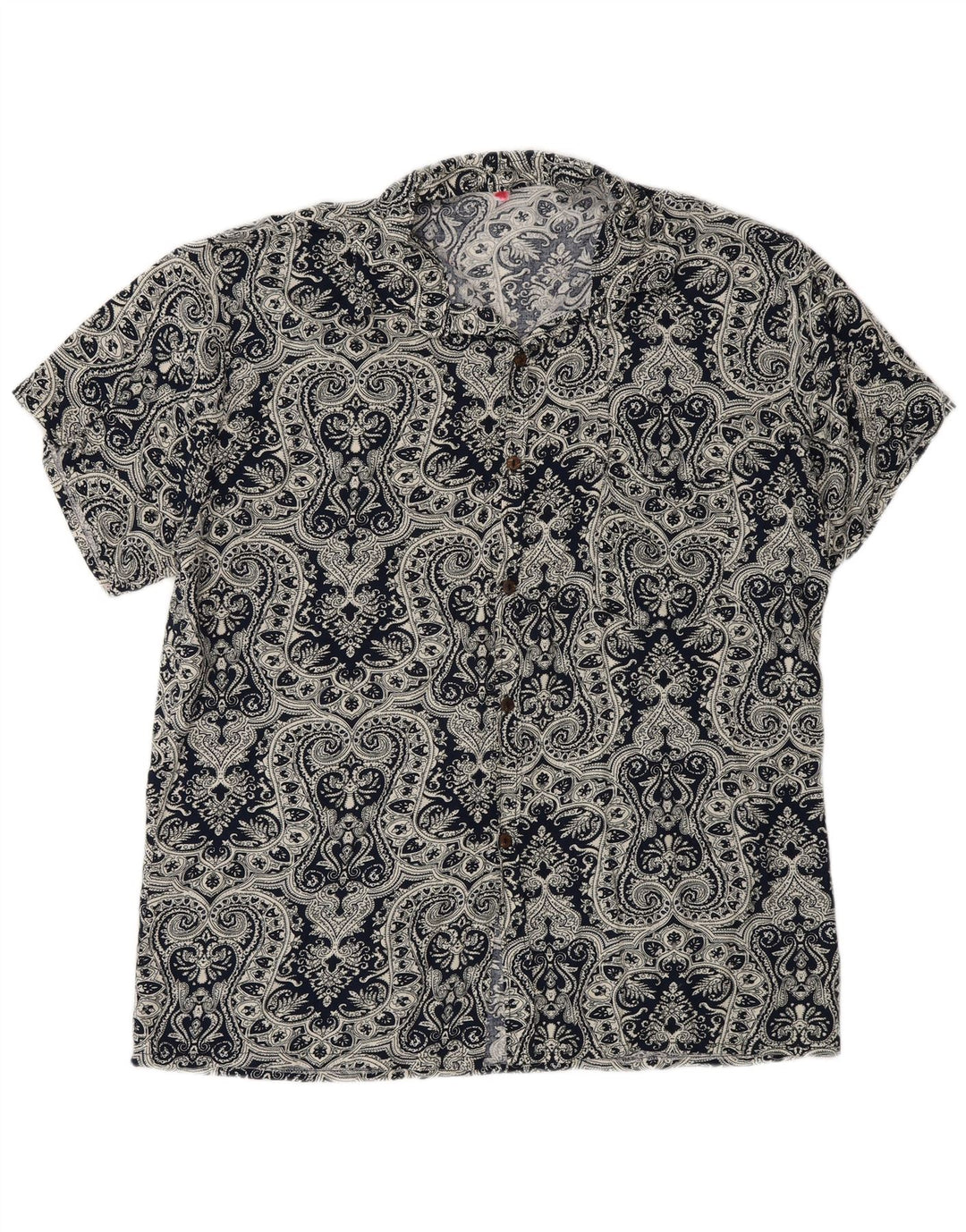 Vintage Herren Kurzarmhemd Groß Marineblau Paisley