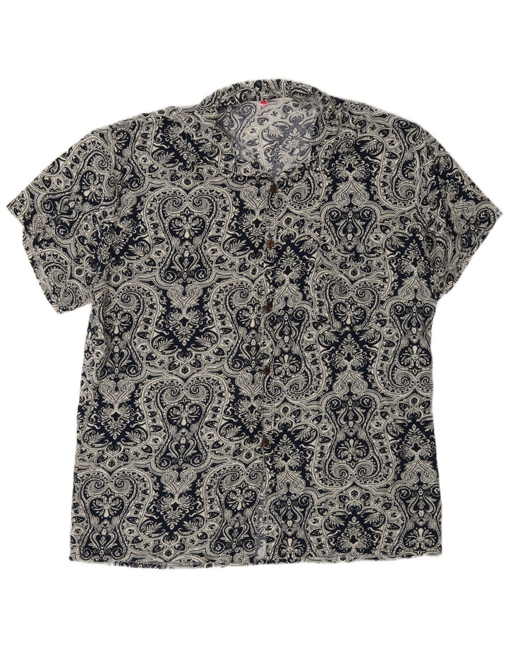 Vintage Herren Kurzarmhemd Groß Marineblau Paisley