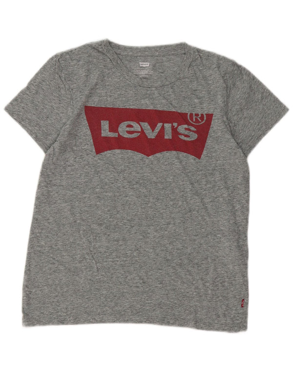 LEVI'S Damen Grafik-T-Shirt-Oberteil UK 6 XS Grau gefleckte Baumwolle